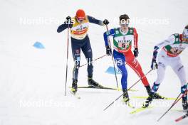 24.03.2023, Lahti, Finland (FIN): Julian Schmid (GER), Matteo Baud (FRA), (l-r)  - FIS world cup nordic combined men, team sprint HS130/2x7.5km, Lahti (FIN). www.nordicfocus.com. © Thibaut/NordicFocus. Every downloaded picture is fee-liable.
