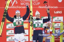 24.03.2023, Lahti, Finland (FIN): Joergen Graabak (NOR), Jarl Magnus Riiber (NOR), (l-r)  - FIS world cup nordic combined men, team sprint HS130/2x7.5km, Lahti (FIN). www.nordicfocus.com. © Thibaut/NordicFocus. Every downloaded picture is fee-liable.