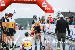 26.08.2023, Oberwiesenthal, Germany (GER): Johannes Rydzek (GER), Julian Schmid (GER), Manuel Faisst (GER), Wendelin Thannheimer (GER), (l-r)  - FIS Nordic Combined Summer Grand Prix men and women, individual gundersen HS105/10km men, Oberwiesenthal (GER). www.nordicfocus.com. © Volk/NordicFocus. Every downloaded picture is fee-liable.