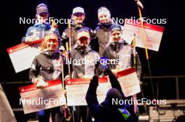 26.08.2023, Oberwiesenthal, Germany (GER): Ema Volavsek (SLO), Gyda Westvold Hansen (NOR), Ida Marie Hagen (NOR), (l-r), Nathalie Armbruster (GER), Jenny Nowak (GER), Svenja Wuerth (GER), Norwegian Coach Thomas Kjelbotn - FIS Nordic Combined Summer Grand Prix men and women, individual gundersen HS105/5km women, Oberwiesenthal (GER). www.nordicfocus.com. © Volk/NordicFocus. Every downloaded picture is fee-liable.