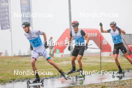 27.08.2023, Oberwiesenthal, Germany (GER): Gyda Westvold Hansen (NOR), Julian Schmid (GER), Johannes Rydzek (GER), (l-r)  - FIS Nordic Combined Summer Grand Prix men and women, mixed team sprint, Oberwiesenthal (GER). www.nordicfocus.com. © Volk/NordicFocus. Every downloaded picture is fee-liable.