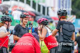 27.08.2023, Oberwiesenthal, Germany (GER): Jenny Nowak (GER), Julian Schmid (GER), Nathalie Armbruster (GER), (l-r) - FIS Nordic Combined Summer Grand Prix men and women, mixed team sprint, Oberwiesenthal (GER). www.nordicfocus.com. © Volk/NordicFocus. Every downloaded picture is fee-liable.