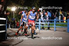 30.08.2023, Oberstdorf, Germany (GER): Johannes Lamparter (AUT), Manuel Faisst (GER), (l-r)  - FIS Nordic Combined Summer Grand Prix men and women, individual gundersen HS137/10km women, Oberwiesenthal (GER). www.nordicfocus.com. © Volk/NordicFocus. Every downloaded picture is fee-liable.