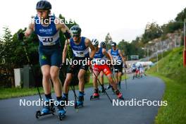 02.09.2023, Villach, Austria (AUT): Perttu Reponen (FIN), Wendelin Thannheimer (GER), Martin Fritz (AUT), (l-r)  - FIS Nordic Combined Summer Grand Prix men and women, compact sprint HS98/7.5km men, Villach (AUT). www.nordicfocus.com. © Volk/NordicFocus. Every downloaded picture is fee-liable.