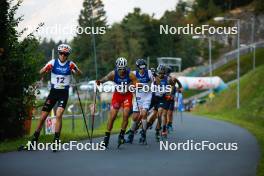 02.09.2023, Villach, Austria (AUT): Richard Stenzel (GER), Lukas Greiderer (AUT), (l-r)  - FIS Nordic Combined Summer Grand Prix men and women, compact sprint HS98/7.5km men, Villach (AUT). www.nordicfocus.com. © Volk/NordicFocus. Every downloaded picture is fee-liable.