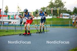 02.09.2023, Villach, Austria (AUT): Stefan Rettenegger (AUT), Ilkka Herola (FIN), (l-r)  - FIS Nordic Combined Summer Grand Prix men and women, compact sprint HS98/7.5km men, Villach (AUT). www.nordicfocus.com. © Volk/NordicFocus. Every downloaded picture is fee-liable.