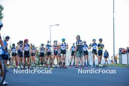 02.09.2023, Villach, Austria (AUT): Nathalie Armbruster (GER), Ida Marie Hagen (NOR), Ema Volavsek (SLO), Maria Gerboth (GER), Lena Brocard (FRA), Gyda Westvold Hansen (NOR), (l-r)  - FIS Nordic Combined Summer Grand Prix men and women, compact sprint HS98/5km women, Villach (AUT). www.nordicfocus.com. © Volk/NordicFocus. Every downloaded picture is fee-liable.