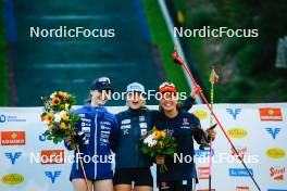 02.09.2023, Villach, Austria (AUT): Ema Volavsek (SLO), Ida Marie Hagen (NOR), Nathalie Armbruster (GER), (l-r) - FIS Nordic Combined Summer Grand Prix men and women, compact sprint HS98/5km women, Villach (AUT). www.nordicfocus.com. © Volk/NordicFocus. Every downloaded picture is fee-liable.