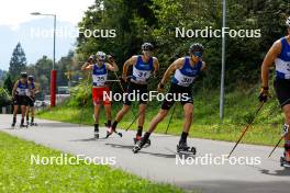03.09.2023, Villach, Austria (AUT): Florian Kolb (AUT), Benjamin Loomis (USA), Simon Mach (GER), (l-r)  - FIS Nordic Combined Summer Grand Prix men and women, individual gundersen HS98/10km men, Villach (AUT). www.nordicfocus.com. © Volk/NordicFocus. Every downloaded picture is fee-liable.