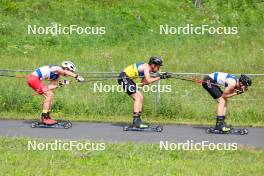 03.09.2023, Villach, Austria (AUT): Martin Fritz (AUT), Johannes Rydzek (GER), Terence Weber (GER), (l-r)  - FIS Nordic Combined Summer Grand Prix men and women, individual gundersen HS98/10km men, Villach (AUT). www.nordicfocus.com. © Volk/NordicFocus. Every downloaded picture is fee-liable.