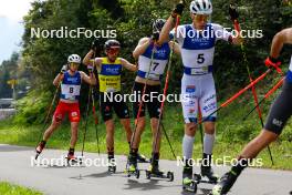 03.09.2023, Villach, Austria (AUT): Martin Fritz (AUT), Johannes Rydzek (GER), Terence Weber (GER), Espen Andersen (NOR), (l-r)  - FIS Nordic Combined Summer Grand Prix men and women, individual gundersen HS98/10km men, Villach (AUT). www.nordicfocus.com. © Volk/NordicFocus. Every downloaded picture is fee-liable.