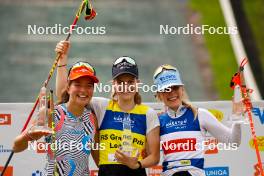03.09.2023, Villach, Austria (AUT): SGP final standing women: Nathalie Armbruster (GER), Ema Volavsek (SLO), Ida Marie Hagen (NOR)  - FIS Nordic Combined Summer Grand Prix men and women, individual gundersen HS98/10km men, Villach (AUT). www.nordicfocus.com. © Volk/NordicFocus. Every downloaded picture is fee-liable.