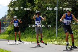 03.09.2023, Villach, Austria (AUT): Aleks Muhic (SLO), Grant Andrews (USA), Aaron Kostner (ITA), (l-r)  - FIS Nordic Combined Summer Grand Prix men and women, individual gundersen HS98/10km men, Villach (AUT). www.nordicfocus.com. © Volk/NordicFocus. Every downloaded picture is fee-liable.