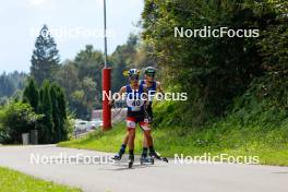 03.09.2023, Villach, Austria (AUT): Johannes Lamparter (AUT), Wendelin Thannheimer (GER), (l-r)  - FIS Nordic Combined Summer Grand Prix men and women, individual gundersen HS98/10km men, Villach (AUT). www.nordicfocus.com. © Volk/NordicFocus. Every downloaded picture is fee-liable.