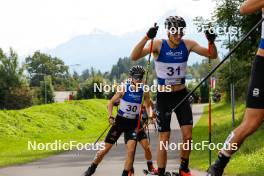 03.09.2023, Villach, Austria (AUT): Simon Mach (GER), Benjamin Loomis (USA), (l-r)  - FIS Nordic Combined Summer Grand Prix men and women, individual gundersen HS98/10km men, Villach (AUT). www.nordicfocus.com. © Volk/NordicFocus. Every downloaded picture is fee-liable.