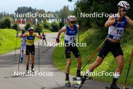 03.09.2023, Villach, Austria (AUT): Johannes Rydzek (GER), Richard Stenzel (GER), Christian Deuschl (AUT), (l-r)  - FIS Nordic Combined Summer Grand Prix men and women, individual gundersen HS98/10km men, Villach (AUT). www.nordicfocus.com. © Volk/NordicFocus. Every downloaded picture is fee-liable.