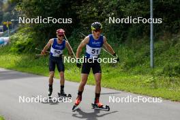 03.09.2023, Villach, Austria (AUT): Andrzej Szczechowicz (POL), Matic Hladnik (SLO), (l-r)  - FIS Nordic Combined Summer Grand Prix men and women, individual gundersen HS98/10km men, Villach (AUT). www.nordicfocus.com. © Volk/NordicFocus. Every downloaded picture is fee-liable.