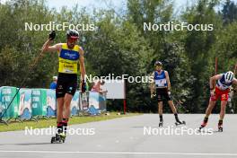 03.09.2023, Villach, Austria (AUT): Johannes Rydzek (GER), Terence Weber (GER), Martin Fritz (AUT), (l-r)  - FIS Nordic Combined Summer Grand Prix men and women, individual gundersen HS98/10km men, Villach (AUT). www.nordicfocus.com. © Volk/NordicFocus. Every downloaded picture is fee-liable.