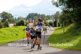 03.09.2023, Villach, Austria (AUT): Florian Kolb (AUT), Dmytro Mazurchuk (UKR), Gael Blondeau (FRA), (l-r)  - FIS Nordic Combined Summer Grand Prix men and women, individual gundersen HS98/10km men, Villach (AUT). www.nordicfocus.com. © Volk/NordicFocus. Every downloaded picture is fee-liable.
