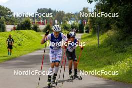 03.09.2023, Villach, Austria (AUT): Espen Andersen (NOR), Iacopo Bortolas (ITA), (l-r)  - FIS Nordic Combined Summer Grand Prix men and women, individual gundersen HS98/10km men, Villach (AUT). www.nordicfocus.com. © Volk/NordicFocus. Every downloaded picture is fee-liable.