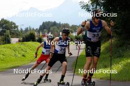 03.09.2023, Villach, Austria (AUT): Florian Kolb (AUT), Dmytro Mazurchuk (UKR), Gael Blondeau (FRA), (l-r)  - FIS Nordic Combined Summer Grand Prix men and women, individual gundersen HS98/10km men, Villach (AUT). www.nordicfocus.com. © Volk/NordicFocus. Every downloaded picture is fee-liable.