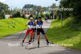 03.09.2023, Villach, Austria (AUT): Martin Fritz (AUT), Terence Weber (GER), (l-r)  - FIS Nordic Combined Summer Grand Prix men and women, individual gundersen HS98/10km men, Villach (AUT). www.nordicfocus.com. © Volk/NordicFocus. Every downloaded picture is fee-liable.