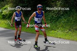 03.09.2023, Villach, Austria (AUT): Jonas Fischbacher (AUT), Severin Reiter (AUT), (l-r)  - FIS Nordic Combined Summer Grand Prix men and women, individual gundersen HS98/10km men, Villach (AUT). www.nordicfocus.com. © Volk/NordicFocus. Every downloaded picture is fee-liable.