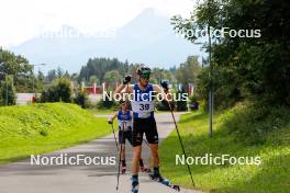 03.09.2023, Villach, Austria (AUT): Arttu Maekiaho (FIN), Wendelin Thannheimer (GER), (l-r)  - FIS Nordic Combined Summer Grand Prix men and women, individual gundersen HS98/10km men, Villach (AUT). www.nordicfocus.com. © Volk/NordicFocus. Every downloaded picture is fee-liable.