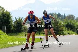 03.09.2023, Villach, Austria (AUT): Annika Malacinski (USA), Sophia Maurus (GER), (l-r)  - FIS Nordic Combined Summer Grand Prix men and women, individual gundersen HS98/5km women, Villach (AUT). www.nordicfocus.com. © Volk/NordicFocus. Every downloaded picture is fee-liable.