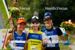 03.09.2023, Villach, Austria (AUT): Nathalie Armbruster (GER), Ema Volavsek (SLO), Svenja Wuerth (GER), (l-r) - FIS Nordic Combined Summer Grand Prix men and women, individual gundersen HS98/5km women, Villach (AUT). www.nordicfocus.com. © Volk/NordicFocus. Every downloaded picture is fee-liable.