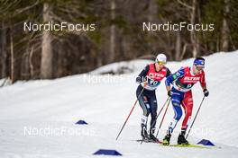 25.02.2023, Planica, Slovenia (SLO): Manuel Faisst (GER), Laurent Muhlethaler (FRA), (l-r)  - FIS nordic world ski championships nordic combined men, individual gundersen HS100/10km, Planica (SLO). www.nordicfocus.com. © Thibaut/NordicFocus. Every downloaded picture is fee-liable.