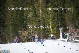 25.02.2023, Planica, Slovenia (SLO): Chingiz Rakparov (KAZ), Waltteri Karhumaa (FIN), Iacopo Bortolas (ITA), (l-r) - FIS nordic world ski championships nordic combined men, individual gundersen HS100/10km, Planica (SLO). www.nordicfocus.com. © Thibaut/NordicFocus. Every downloaded picture is fee-liable.