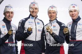01.03.2023, Planica, Slovenia (SLO): Jarl Magnus Riiber (NOR), Joergen Graabak (NOR), Espen Andersen (NOR), Jens Luraas Oftebro (NOR), (l-r)  - FIS nordic world ski championships nordic combined men, medals, Planica (SLO). www.nordicfocus.com. © Thibaut/NordicFocus. Every downloaded picture is fee-liable.