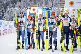 26.02.2023, Planica, Slovenia (SLO): Vinzenz Geiger (GER), Nathalie Armbruster (GER), Jenny Nowak (GER), Julian Schmid (GER), Jens Luraas Oftebro (NOR), Ida Marie Hagen (NOR), (l-r)  - FIS nordic world ski championships nordic combined men, mixed team HS100/4x5km, Planica (SLO). www.nordicfocus.com. © Thibaut/NordicFocus. Every downloaded picture is fee-liable.