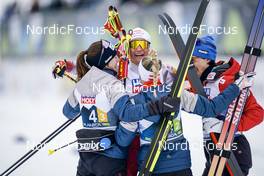 26.02.2023, Planica, Slovenia (SLO): Lisa Hirner (AUT), Annalena Slamik (AUT), Stefan Rettenegger (AUT), Johannes Lamparter  (AUT), (l-r)  - FIS nordic world ski championships nordic combined men, mixed team HS100/4x5km, Planica (SLO). www.nordicfocus.com. © Thibaut/NordicFocus. Every downloaded picture is fee-liable.