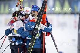 26.02.2023, Planica, Slovenia (SLO): Lisa Hirner (AUT), Annalena Slamik (AUT), Stefan Rettenegger (AUT), Johannes Lamparter  (AUT), (l-r)  - FIS nordic world ski championships nordic combined men, mixed team HS100/4x5km, Planica (SLO). www.nordicfocus.com. © Thibaut/NordicFocus. Every downloaded picture is fee-liable.