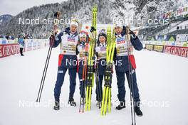 26.02.2023, Planica, Slovenia (SLO): Jens Luraas Oftebro (NOR), Ida Marie Hagen (NOR), Gyda Westvold Hansen (NOR), Jarl Magnuxs Riiber (NOR), (l-r)  - FIS nordic world ski championships nordic combined men, mixed team HS100/4x5km, Planica (SLO). www.nordicfocus.com. © Thibaut/NordicFocus. Every downloaded picture is fee-liable.