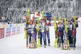 26.02.2023, Planica, Slovenia (SLO): Nathalie Armbruster (GER), Jenny Nowak (GER), Vinzenz Geiger (GER), Julian Schmid (GER), Ida Marie Hagen (NOR), Jens Luraas Oftebro (NOR), Gyda Westvold Hansen (NOR), Jarl Magnuxs Riiber (NOR), (l-r) - FIS nordic world ski championships nordic combined men, mixed team HS100/4x5km, Planica (SLO). www.nordicfocus.com. © Thibaut/NordicFocus. Every downloaded picture is fee-liable.