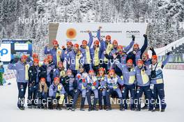 26.02.2023, Planica, Slovenia (SLO): Vinzenz Geiger (GER), Jenny Nowak (GER), Nathalie Armbruster (GER), Julian Schmid (GER), (l-r)  - FIS nordic world ski championships nordic combined men, mixed team HS100/4x5km, Planica (SLO). www.nordicfocus.com. © Thibaut/NordicFocus. Every downloaded picture is fee-liable.