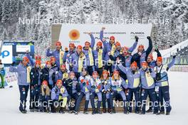 26.02.2023, Planica, Slovenia (SLO): Vinzenz Geiger (GER), Jenny Nowak (GER), Nathalie Armbruster (GER), Julian Schmid (GER), (l-r)  - FIS nordic world ski championships nordic combined men, mixed team HS100/4x5km, Planica (SLO). www.nordicfocus.com. © Thibaut/NordicFocus. Every downloaded picture is fee-liable.