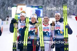 01.03.2023, Planica, Slovenia (SLO): Jens Luraas Oftebro (NOR), Espen Andersen (NOR), Jarl Magnus Riiber (NOR), Joergen Graabak (NOR), (l-r)  - FIS nordic world ski championships nordic combined men, team HS138/4x5km, Planica (SLO). www.nordicfocus.com. © Thibaut/NordicFocus. Every downloaded picture is fee-liable.