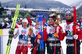 01.03.2023, Planica, Slovenia (SLO): Johannes Lamparter (AUT), Stefan Rettenegger (AUT), Martin Fritz (AUT), Lukas Greiderer (AUT), (l-r)  - FIS nordic world ski championships nordic combined men, team HS138/4x5km, Planica (SLO). www.nordicfocus.com. © Thibaut/NordicFocus. Every downloaded picture is fee-liable.