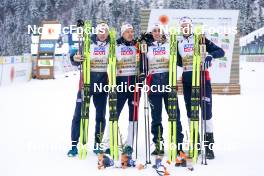 01.03.2023, Planica, Slovenia (SLO): Jens Luraas Oftebro (NOR), Espen Andersen (NOR), Jarl Magnus Riiber (NOR), Joergen Graabak (NOR), (l-r)  - FIS nordic world ski championships nordic combined men, team HS138/4x5km, Planica (SLO). www.nordicfocus.com. © Thibaut/NordicFocus. Every downloaded picture is fee-liable.