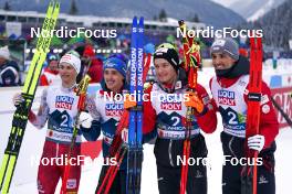 01.03.2023, Planica, Slovenia (SLO): Johannes Lamparter (AUT), Stefan Rettenegger (AUT), Martin Fritz (AUT), Lukas Greiderer (AUT), (l-r)  - FIS nordic world ski championships nordic combined men, team HS138/4x5km, Planica (SLO). www.nordicfocus.com. © Thibaut/NordicFocus. Every downloaded picture is fee-liable.