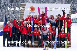 01.03.2023, Planica, Slovenia (SLO): Martin Fritz (AUT), Lukas Greiderer (AUT), Stefan Rettenegger (AUT), Johannes Lamparter (AUT), (l-r)  - FIS nordic world ski championships nordic combined men, team HS138/4x5km, Planica (SLO). www.nordicfocus.com. © Thibaut/NordicFocus. Every downloaded picture is fee-liable.
