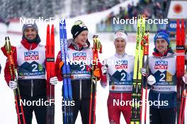 01.03.2023, Planica, Slovenia (SLO): Lukas Greiderer (AUT), Martin Fritz (AUT), Johannes Lamparter (AUT), Stefan Rettenegger (AUT), (l-r)  - FIS nordic world ski championships nordic combined men, team HS138/4x5km, Planica (SLO). www.nordicfocus.com. © Thibaut/NordicFocus. Every downloaded picture is fee-liable.