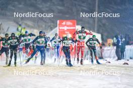 24.11.2023, Ruka, Finland (FIN): Domenico Mariotti (ITA), Samuel Costa (ITA), Grant Andrews (USA), Antoine Gerard (FRA), Paul Walcher (AUT), Wendelin Thannheimer (GER), (l-r)  - FIS world cup nordic combined men, compact HS142/7.5km, Ruka (FIN). www.nordicfocus.com. © Thibaut/NordicFocus. Every downloaded picture is fee-liable.