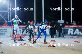 24.11.2023, Ruka, Finland (FIN): Simen Tiller (NOR), Julian Schmid (GER), Stephen Schumann (USA), (l-r)  - FIS world cup nordic combined men, compact HS142/7.5km, Ruka (FIN). www.nordicfocus.com. © Thibaut/NordicFocus. Every downloaded picture is fee-liable.