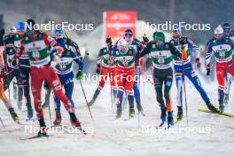 24.11.2023, Ruka, Finland (FIN): Tomas Portyk (CZE), Wendelin Thannheimer (GER), Ondrej Pazout (CZE), (l-r)  - FIS world cup nordic combined men, compact HS142/7.5km, Ruka (FIN). www.nordicfocus.com. © Thibaut/NordicFocus. Every downloaded picture is fee-liable.