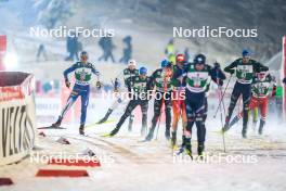 24.11.2023, Ruka, Finland (FIN): Arttu Maekiaho (FIN), Iacopo Bortolas (ITA), Aaron Kostner (ITA), (l-r)  - FIS world cup nordic combined men, compact HS142/7.5km, Ruka (FIN). www.nordicfocus.com. © Thibaut/NordicFocus. Every downloaded picture is fee-liable.